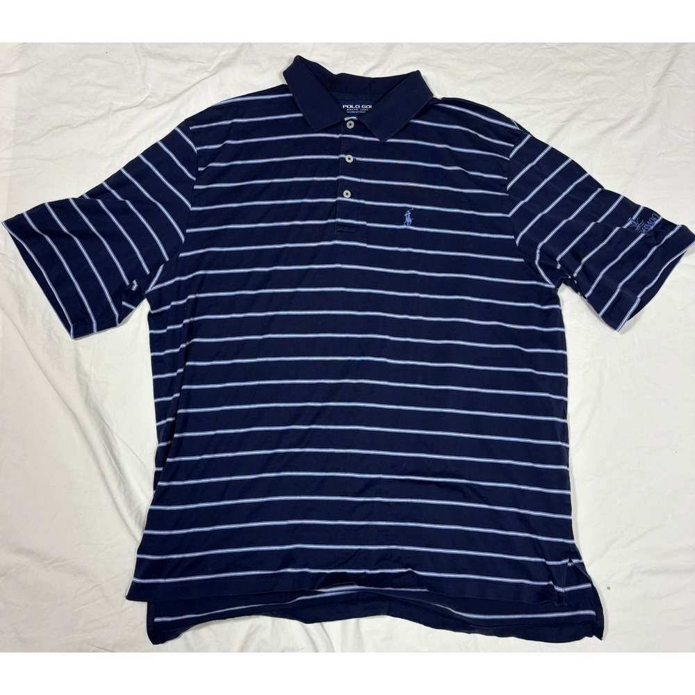 Polo Golf Ralph Lauren Mens Polo Shirt Blue Striped Pima Cotton Performance L